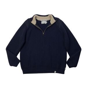 Peregrine Sweater Mens XL Extra Large Navy Cream Quarter Zip Wool Long Sleeve